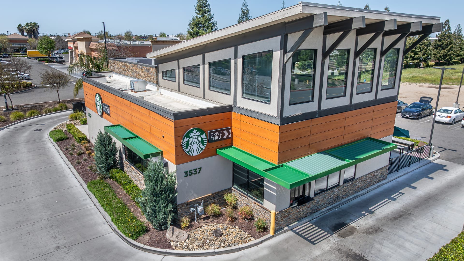 Commercial storefront window glazing at a Starbucks location